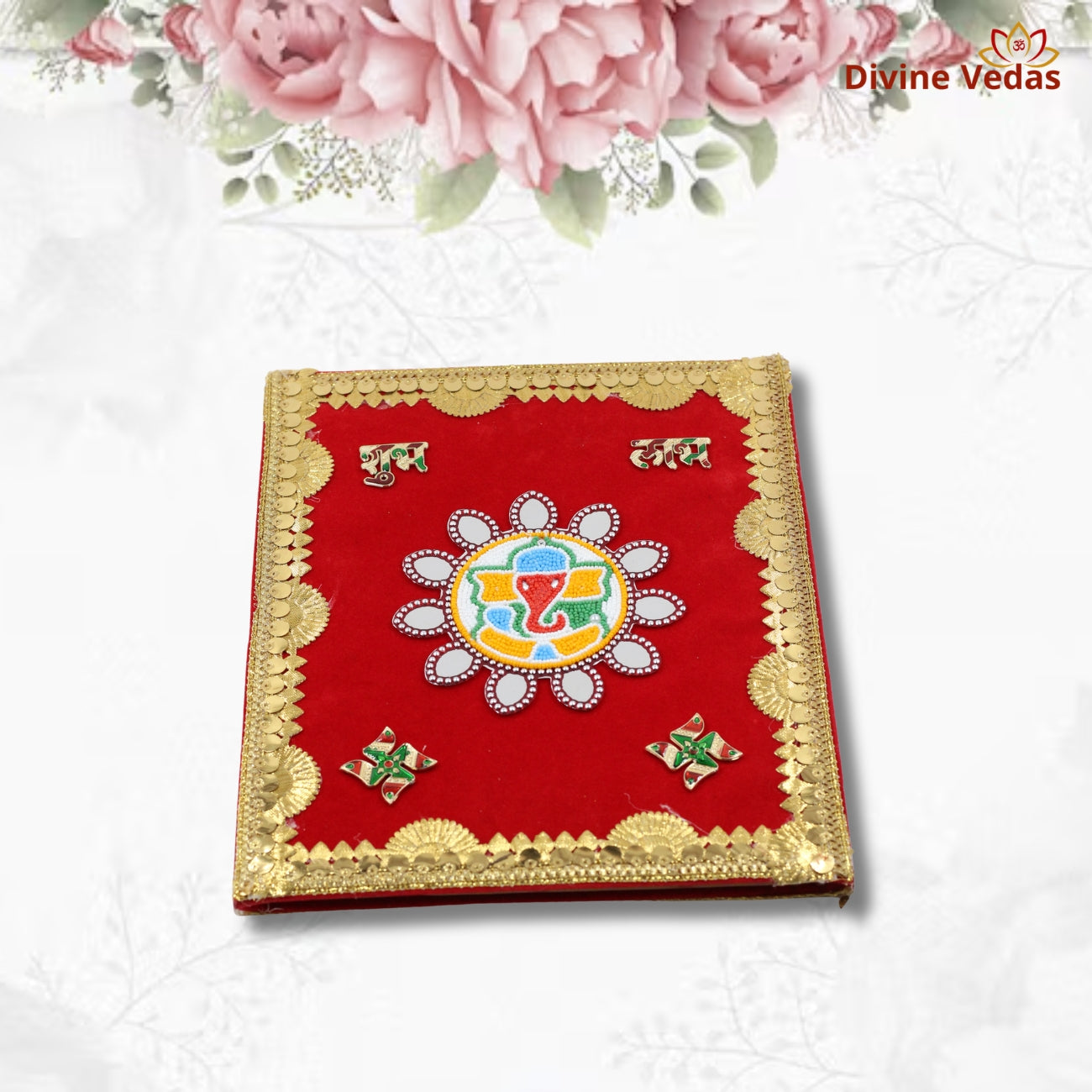 Red Velvet Ganesh Lagan Patrika Box – Premium Gujarati Wedding Invitation Box