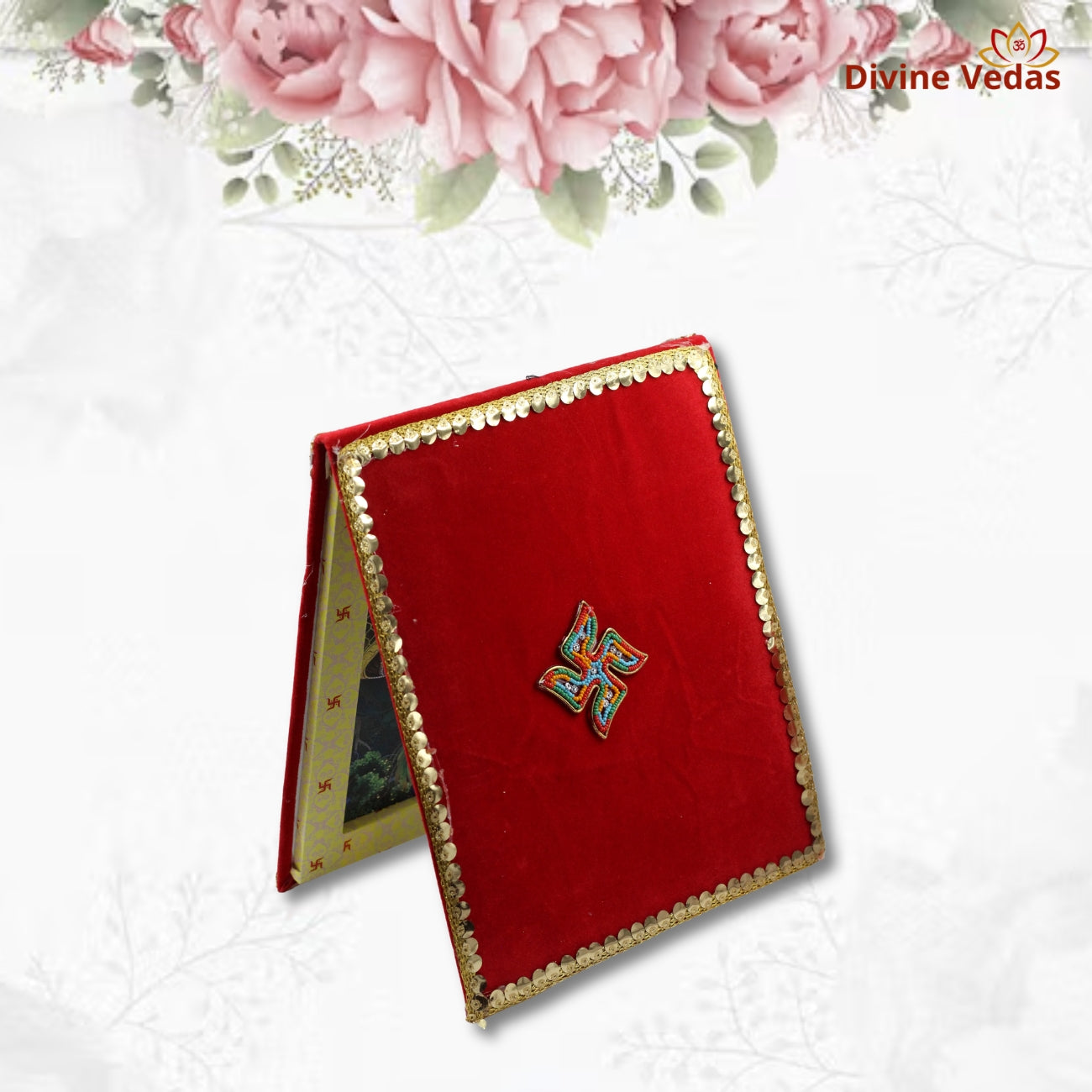 Red Velvet Ganesh Lagan Patrika Box – Premium Gujarati Wedding Invitation Box