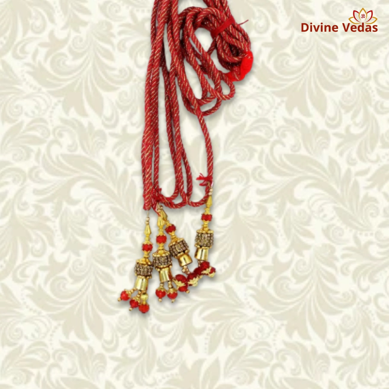 Gujarati Wedding Varmala with Red Gold Tassels – Premium Bride Groom Garland Set