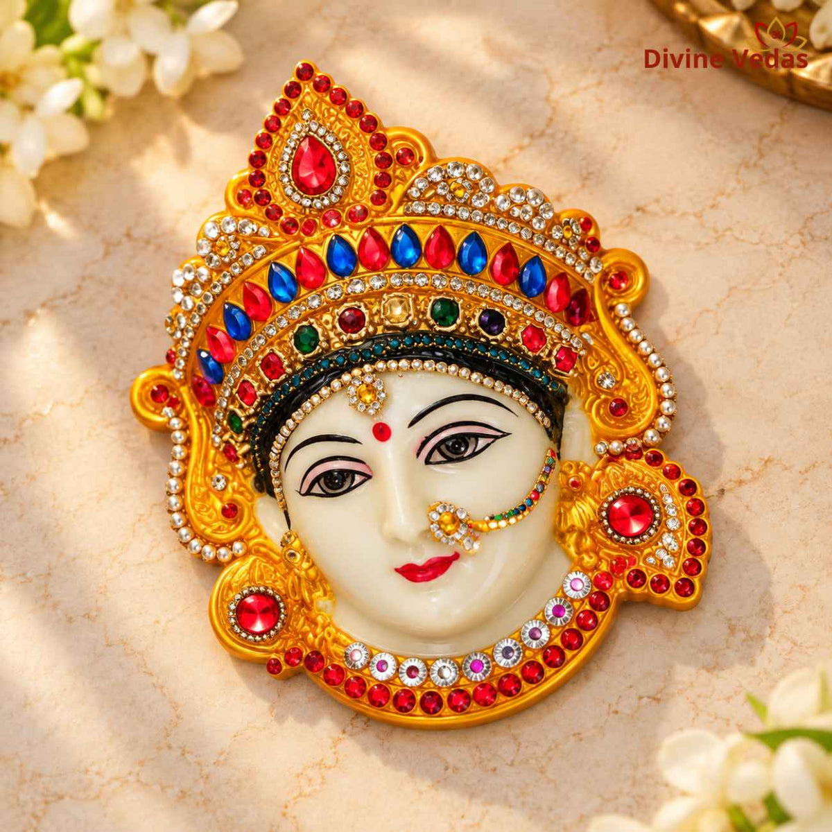 Decorative Devi Face Idol Set with Golden Mukut & Stone Work for Home Mandir, Pooja & Temple Decoration – Pack of 2,4