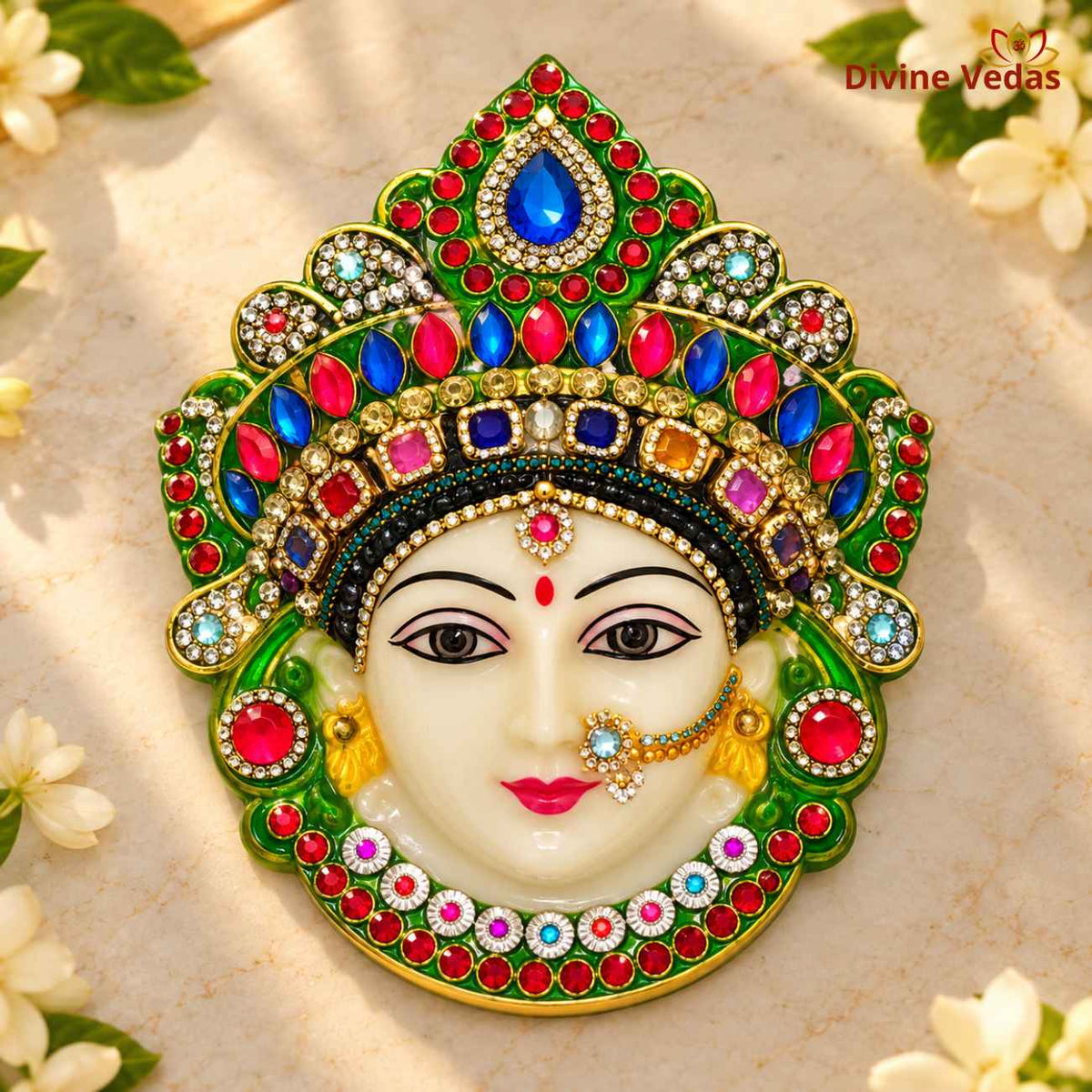 Decorative Devi Face Idol Set with Golden Mukut & Stone Work for Home Mandir, Pooja & Temple Decoration – Pack of 2,4