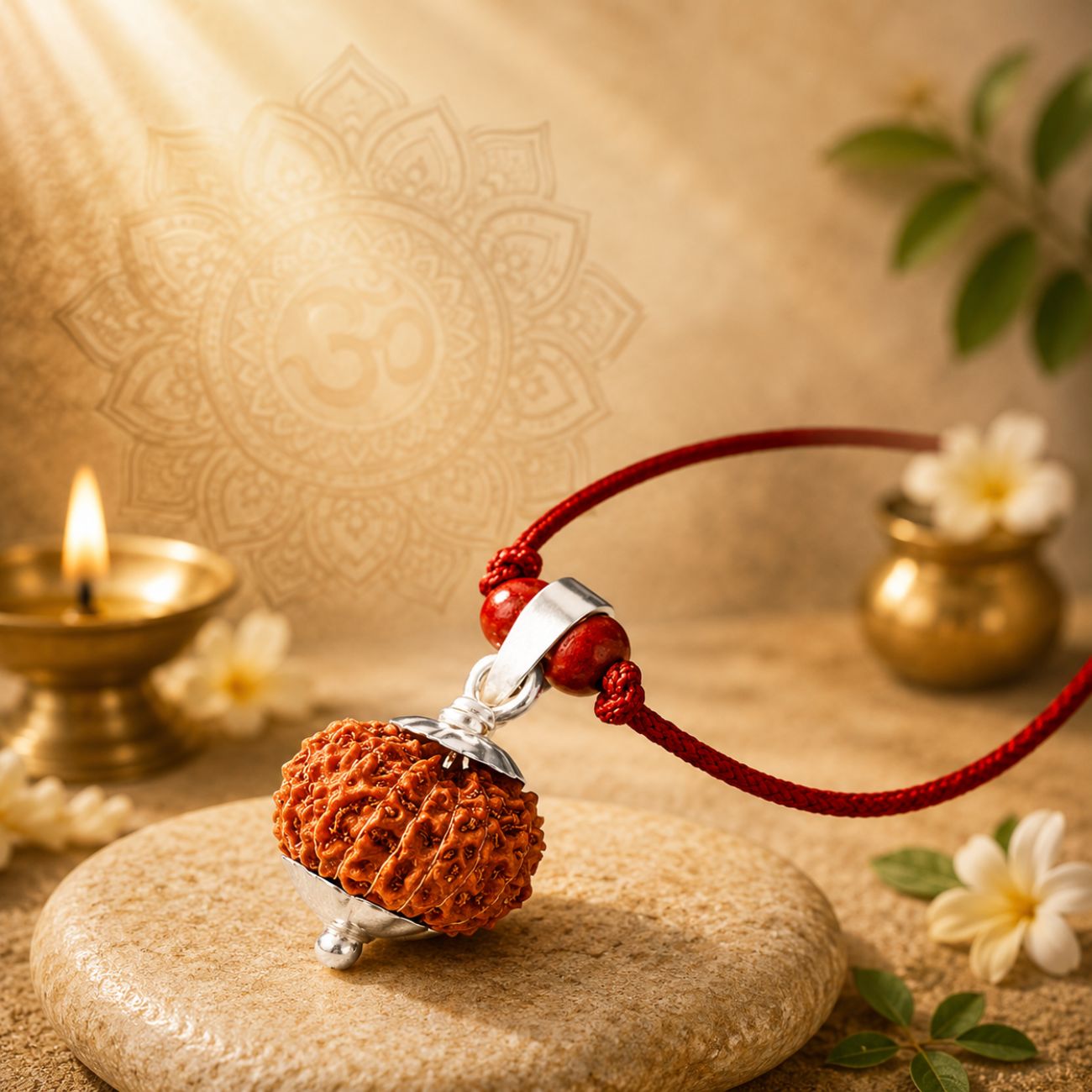 3 Mukhi Rudraksha from Java in Silver Caps | Original Three Mukhi Rudraksha Pendant