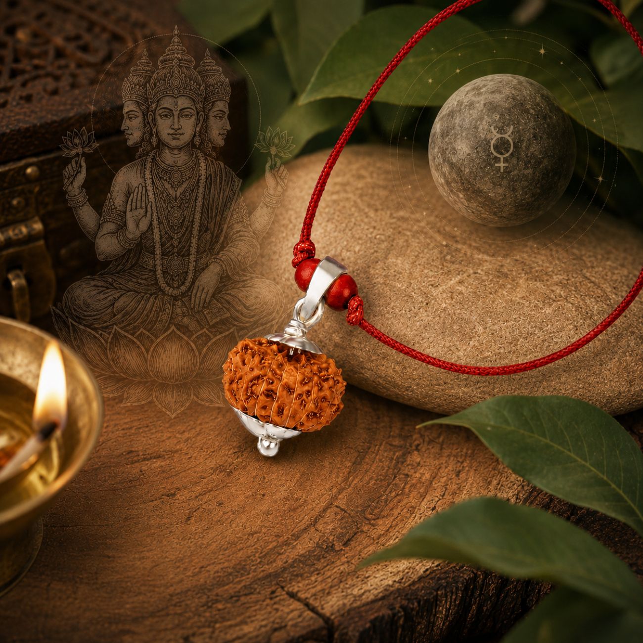 4 Mukhi Rudraksha from Java in Silver Caps | Original Four Mukhi Rudraksha Pendant