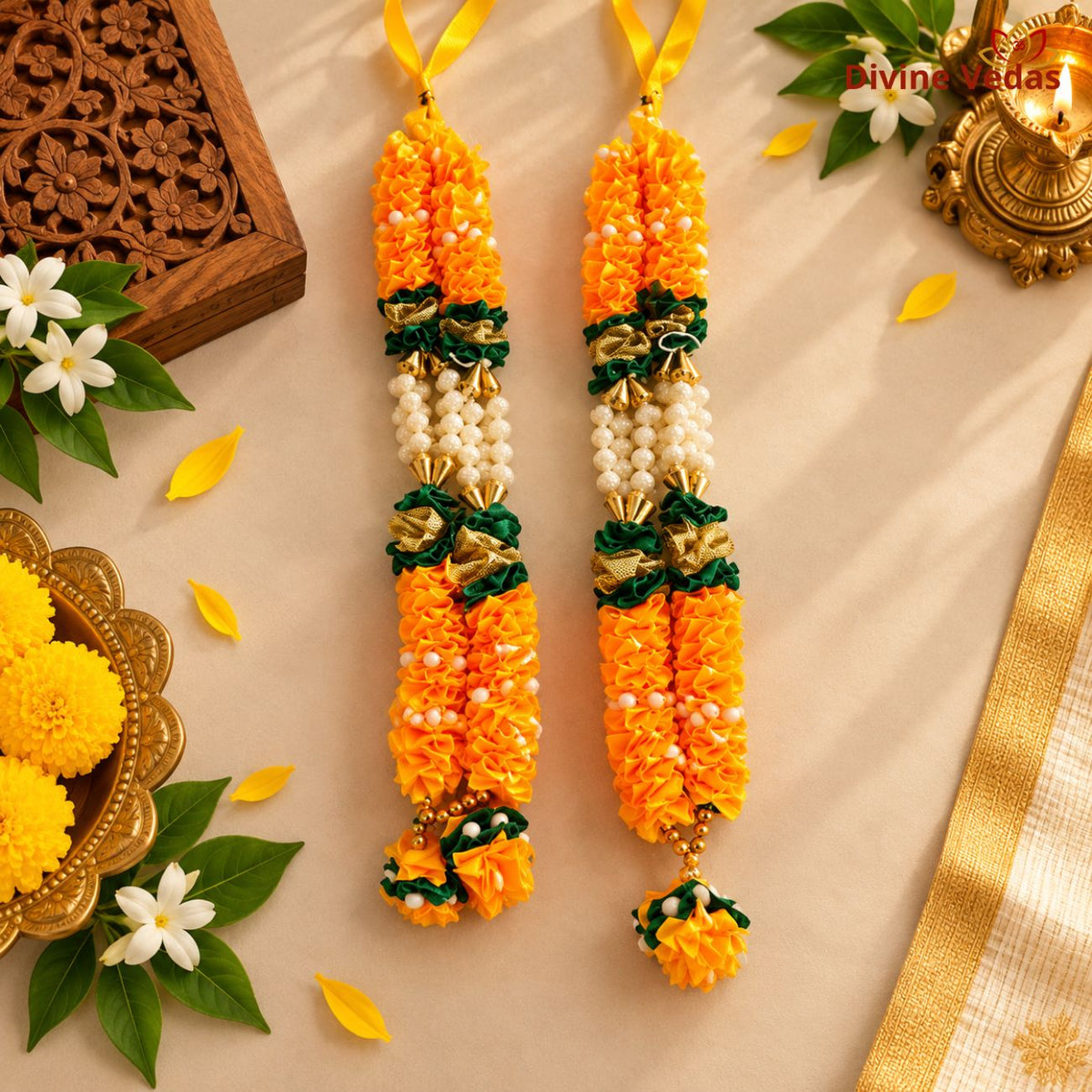 Artificial Garland Mala for God Idols | Decorative Moti Mala for Pooja, Mandir & Festivals
