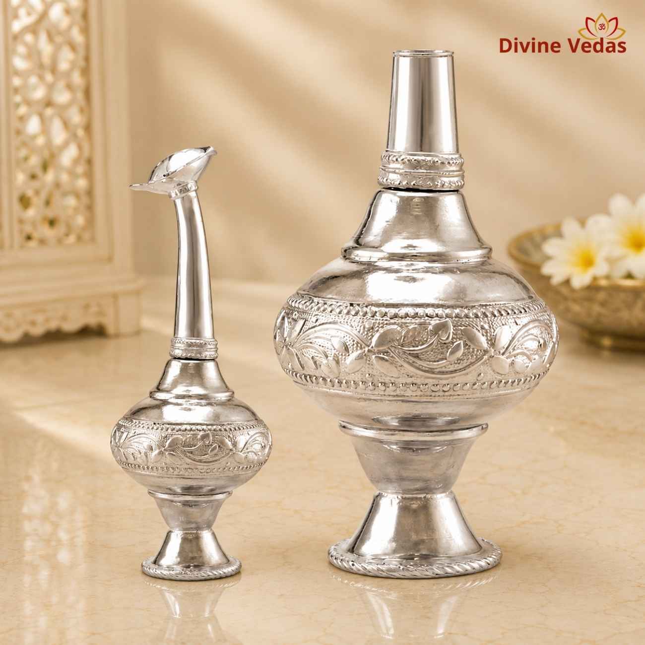 Silver Attardani for Attar & Perfume | Traditional Chandi Ittar Container | Divine Vedas