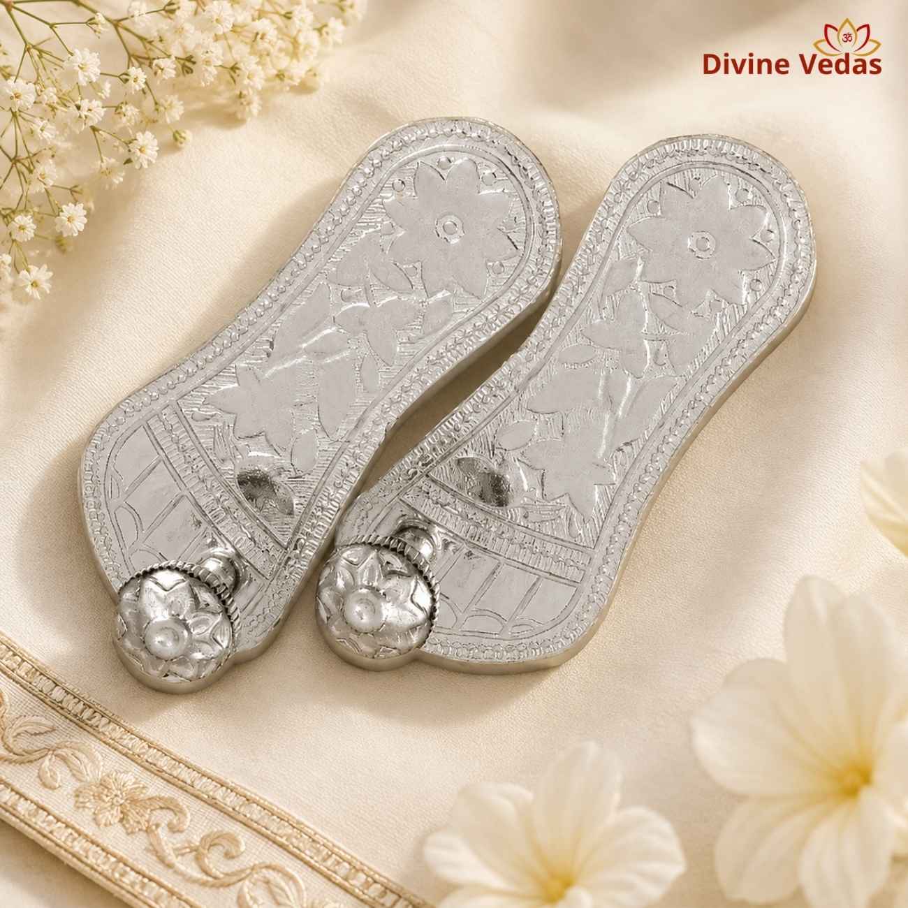 Big Lakshmi Charan Paduka in Silver 17g | Chandi Laxmi Charan for Pooja | Divine Vedas