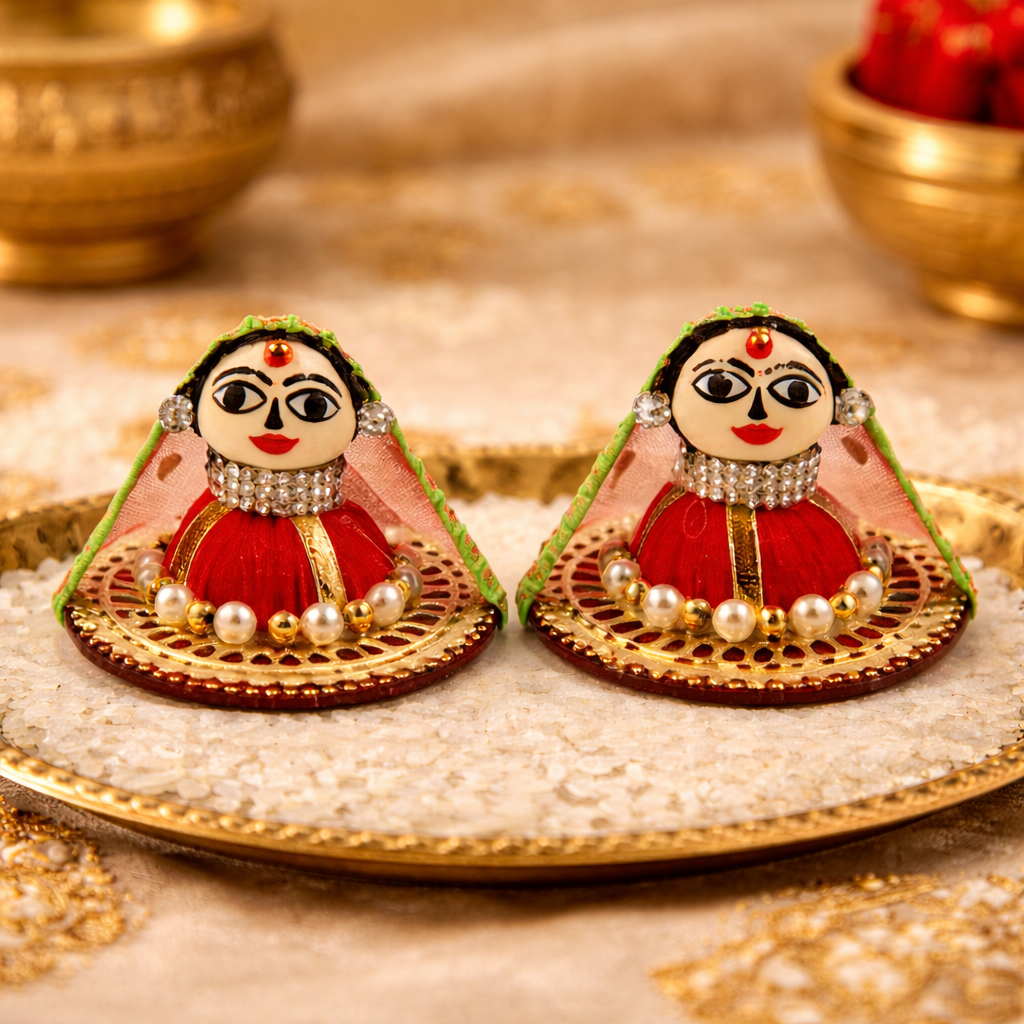 Designer Riddhi Siddhi Idol Pair with Pearl Detailing – Premium Ganesh Decor Set