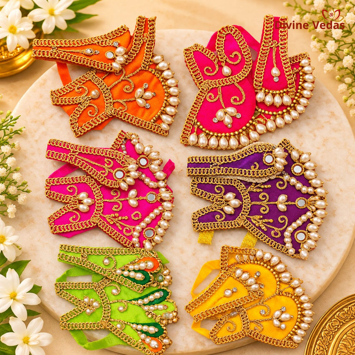 Devi Mata Dress Poshak Set with Pearl & Golden Lace Work | Designer Mata Rani Shringar Dress for Idol & Home Mandir Pooja