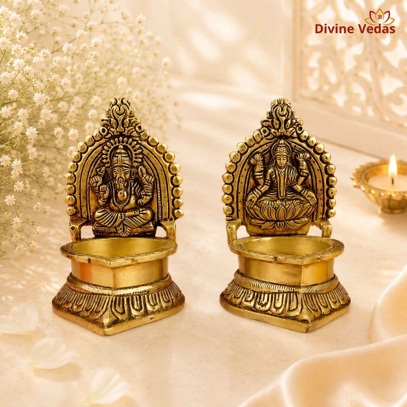 Diwali Ganesh Lakshmi Diya Oil Lamps | Pooja Deepak for Diwali | Divine Vedas