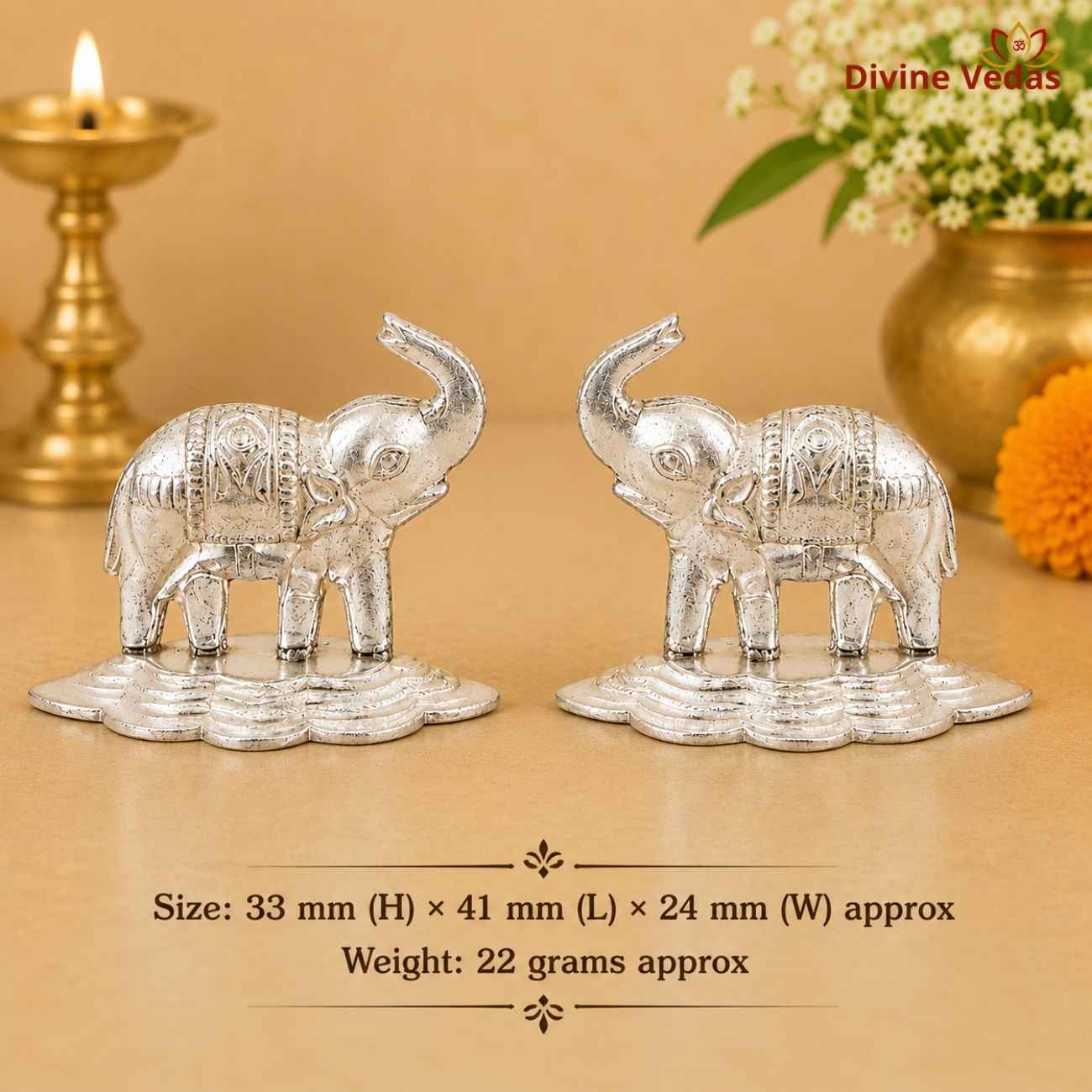 Silver Elephant Idol 22g | Chandi Hathi Statue for Pooja, Home & Gifting | Divine Vedas