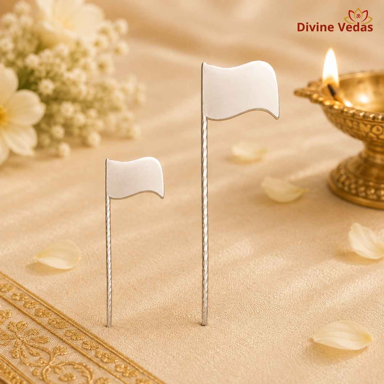 Pure Silver Temple Flag 16g | Chandi Dhwaja for Mandir & Deity Pooja | Divine Vedas
