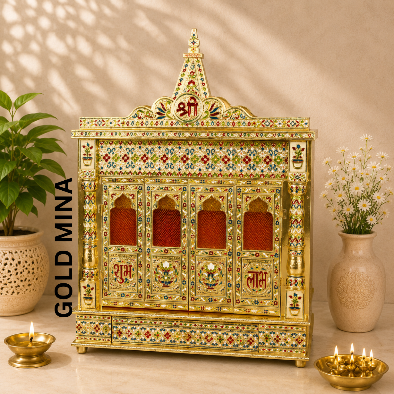 Premium Temple Collection 9 x 24 Inch | Luxury Handcrafted Pooja Mandir