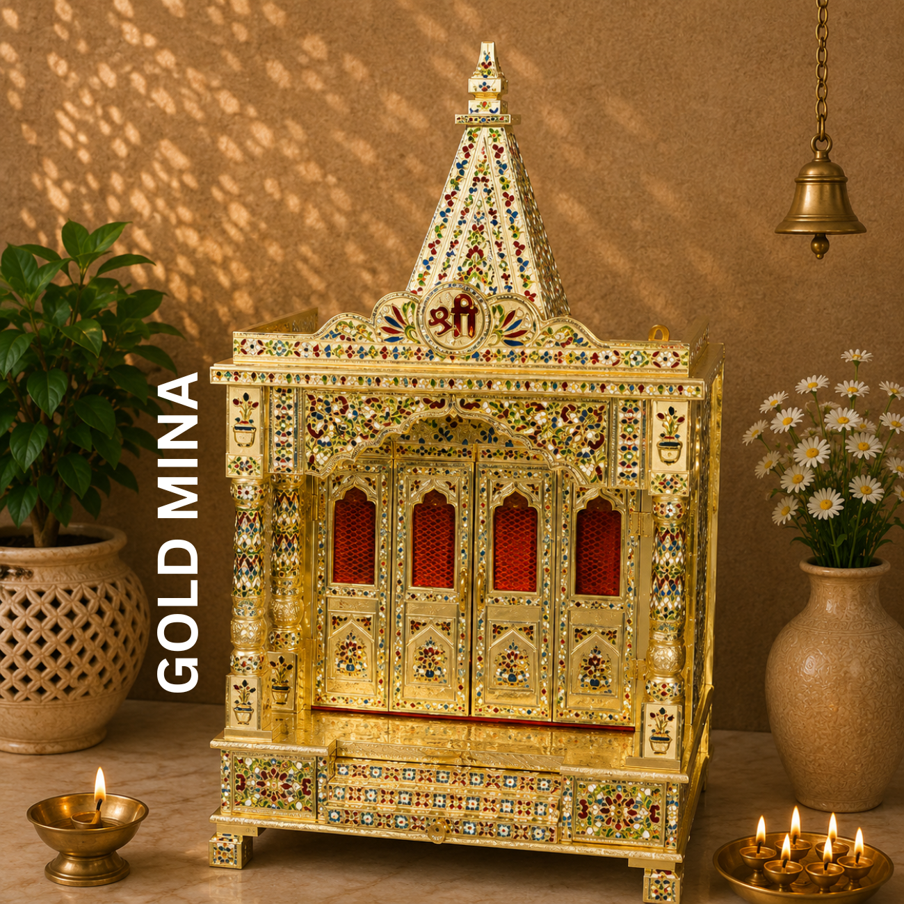 Premium Temple Collection 15 x 21 Inch | Luxury Handcrafted Pooja Mandir for Home