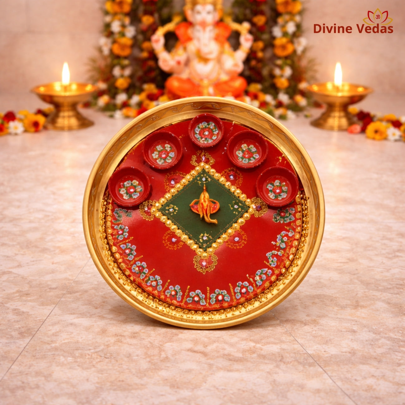 Decorative red and gold plate