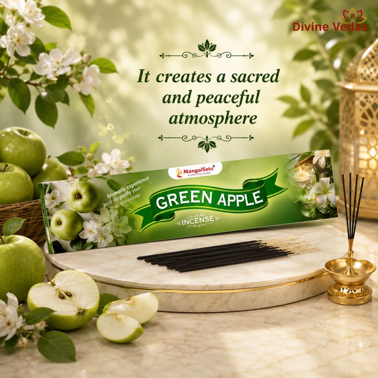 Green Apple Incense Sticks (Agarbatti) – Premium Fresh Fruity Fragrance for Puja, Meditation & Home