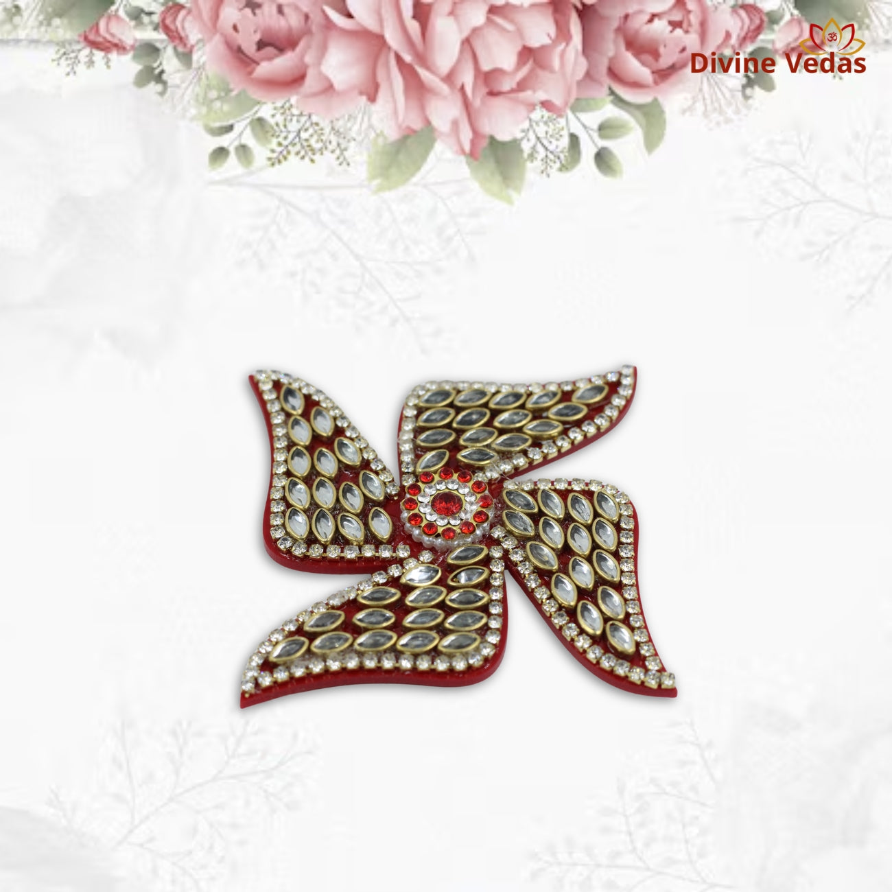 Kundan Studded Swastik for Festive Pooja Decoration – Premium Wall Decor