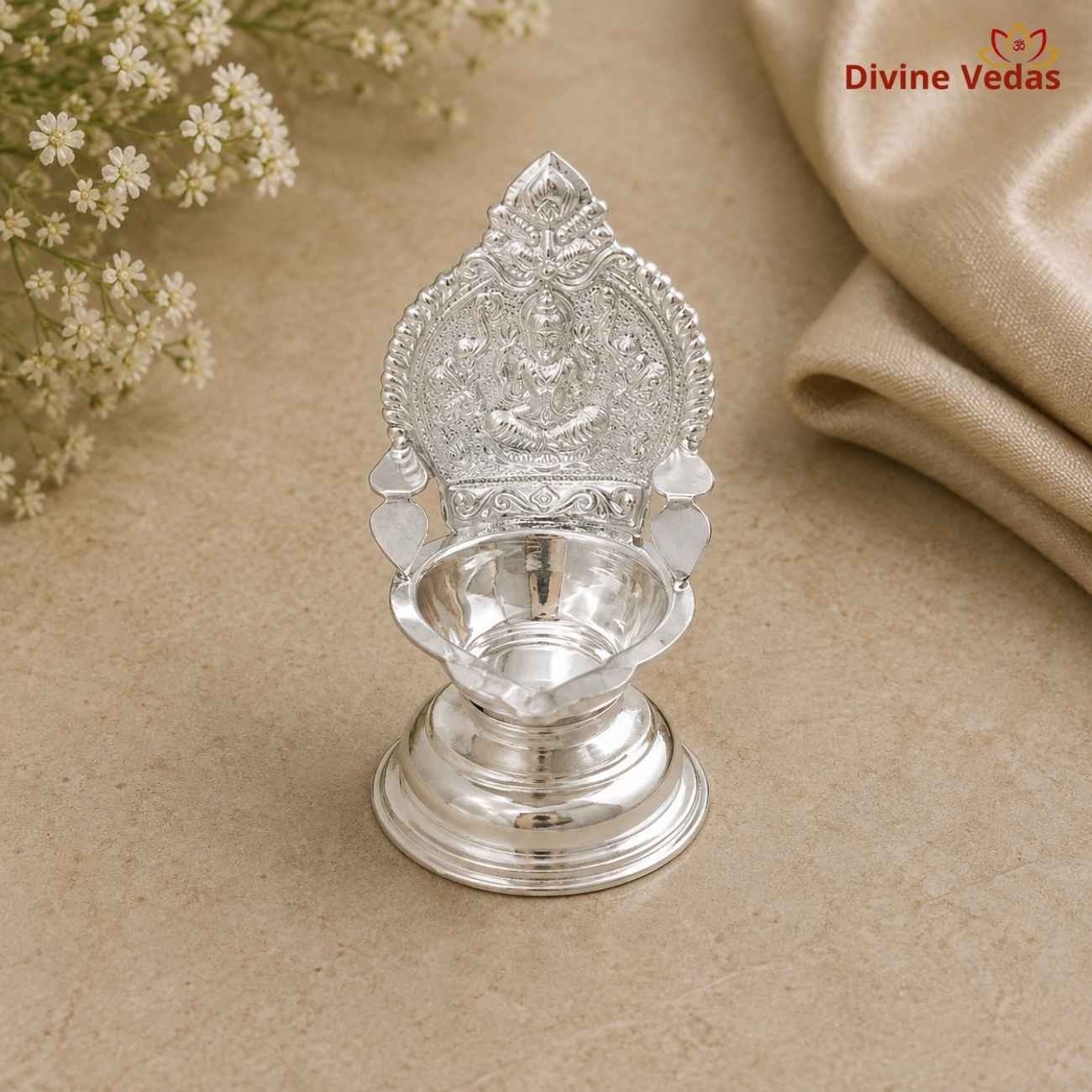 Lakshmi Oil Diya in Silver 30g | Chandi Lakshmi Deepak for Pooja | Divine Vedas