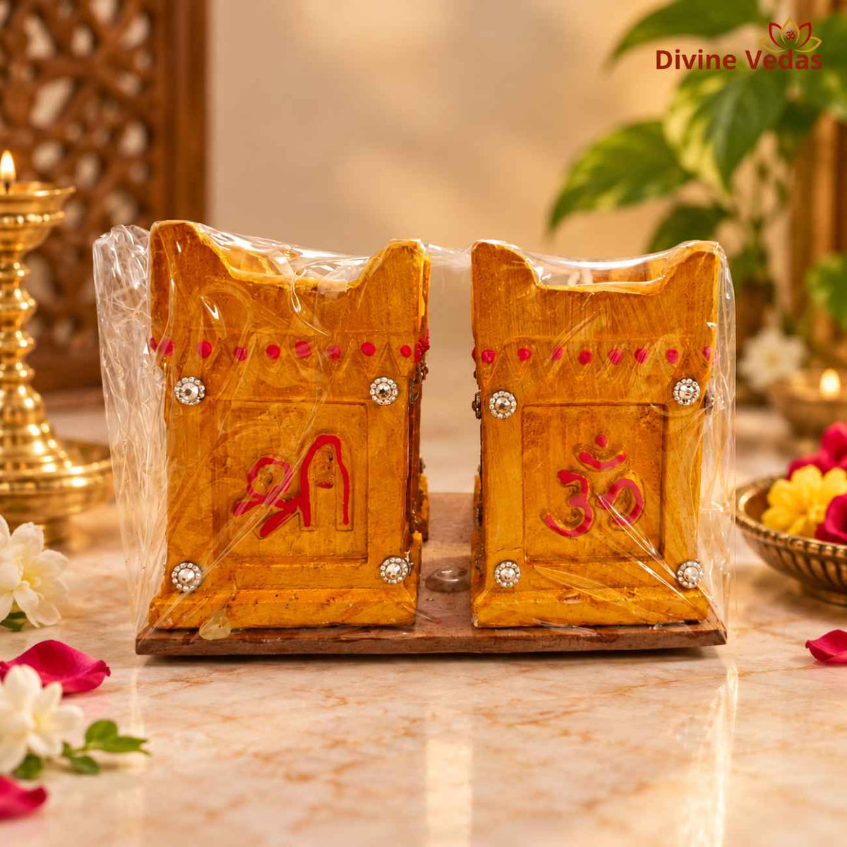 Small Tulsi Kyara Wax Diya Set – Decorative Square Diya for Diwali & Pooja | Pack of 4