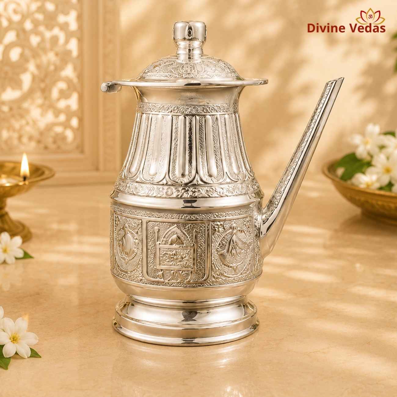 Premium Silver Jal Dhari Netripatra | Shivling Abhishek Jaladhari for Shiva Pooja | Divine Vedas