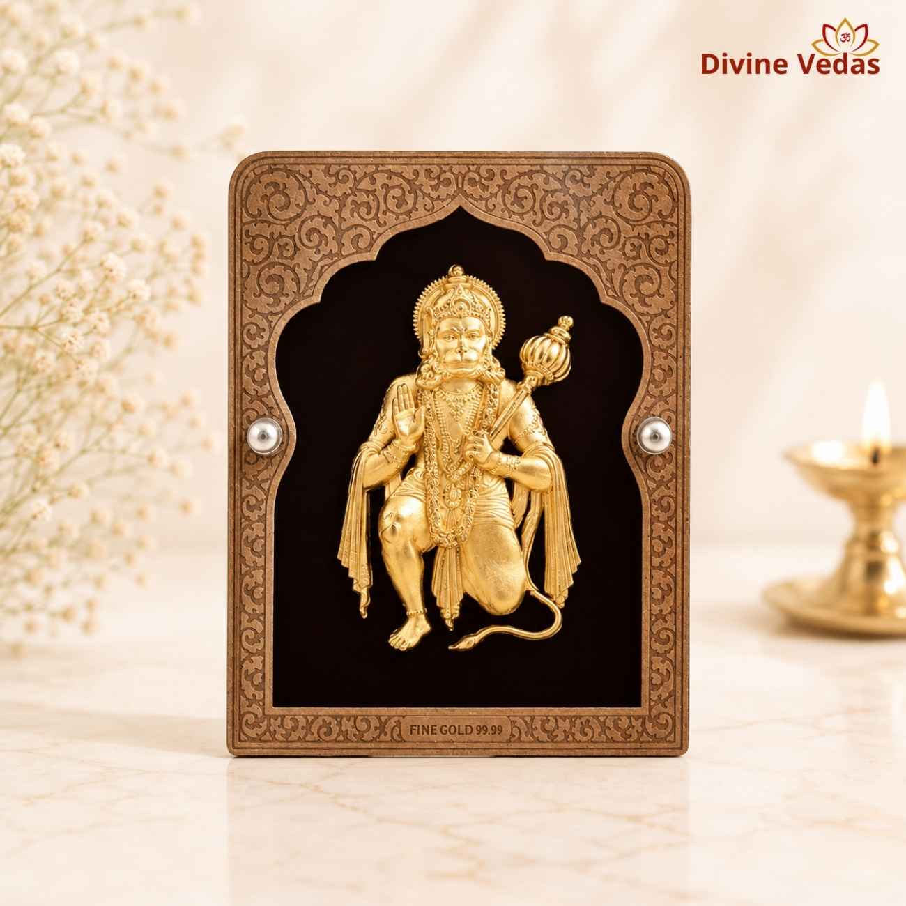 Ram Bhakt Lord Hanuman Frame | 24K Pure Swiss Gold Touch Hanuman Frame | Divine Vedas