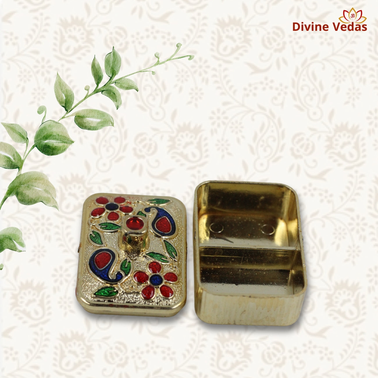 Rectangular Enamel Kumkum Dibbi – Premium Haldi Kumkum Storage Box