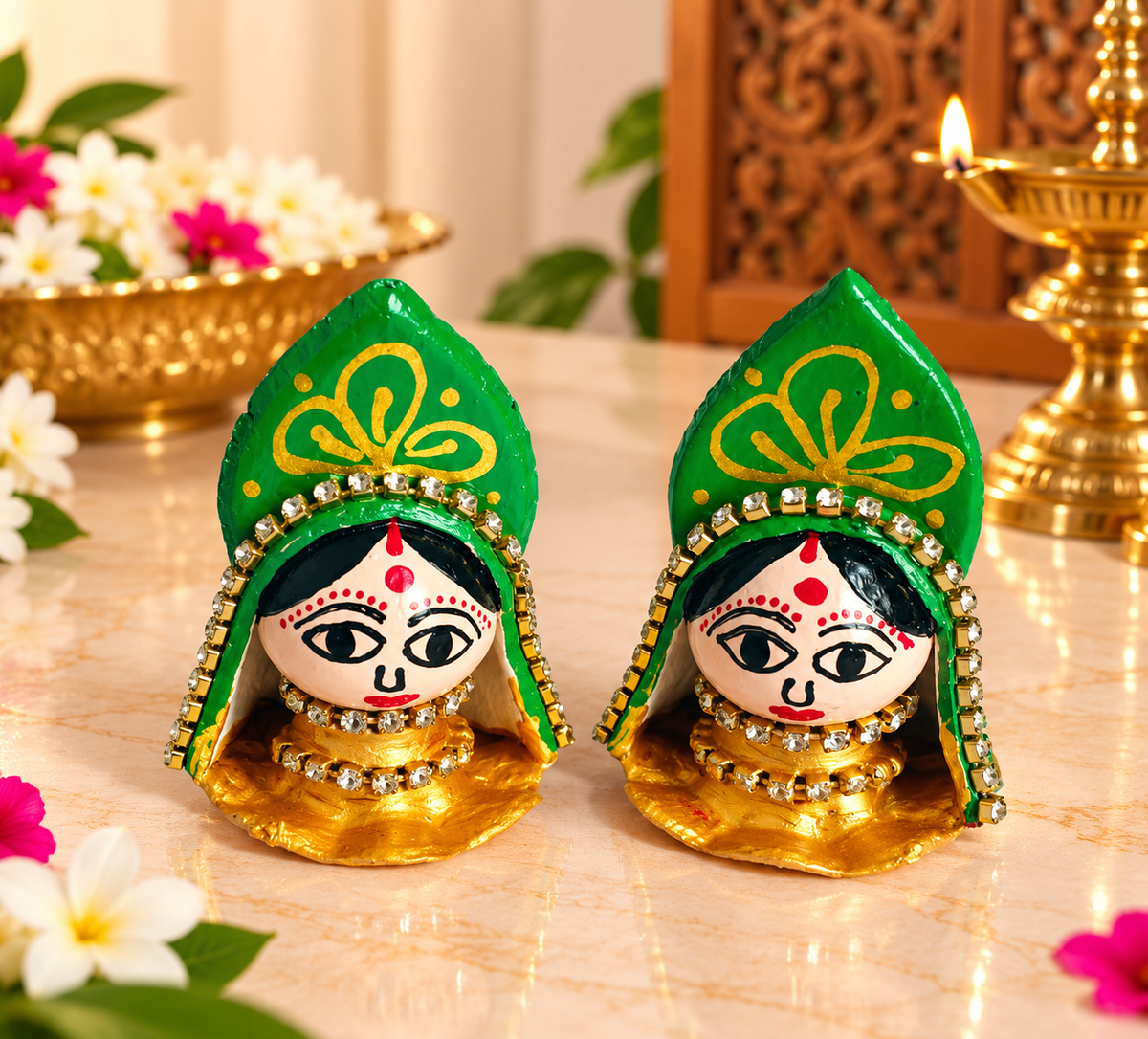 Green Riddhi Siddhi Decorative Idol Set for Ganesh Pooja & Home Mandir