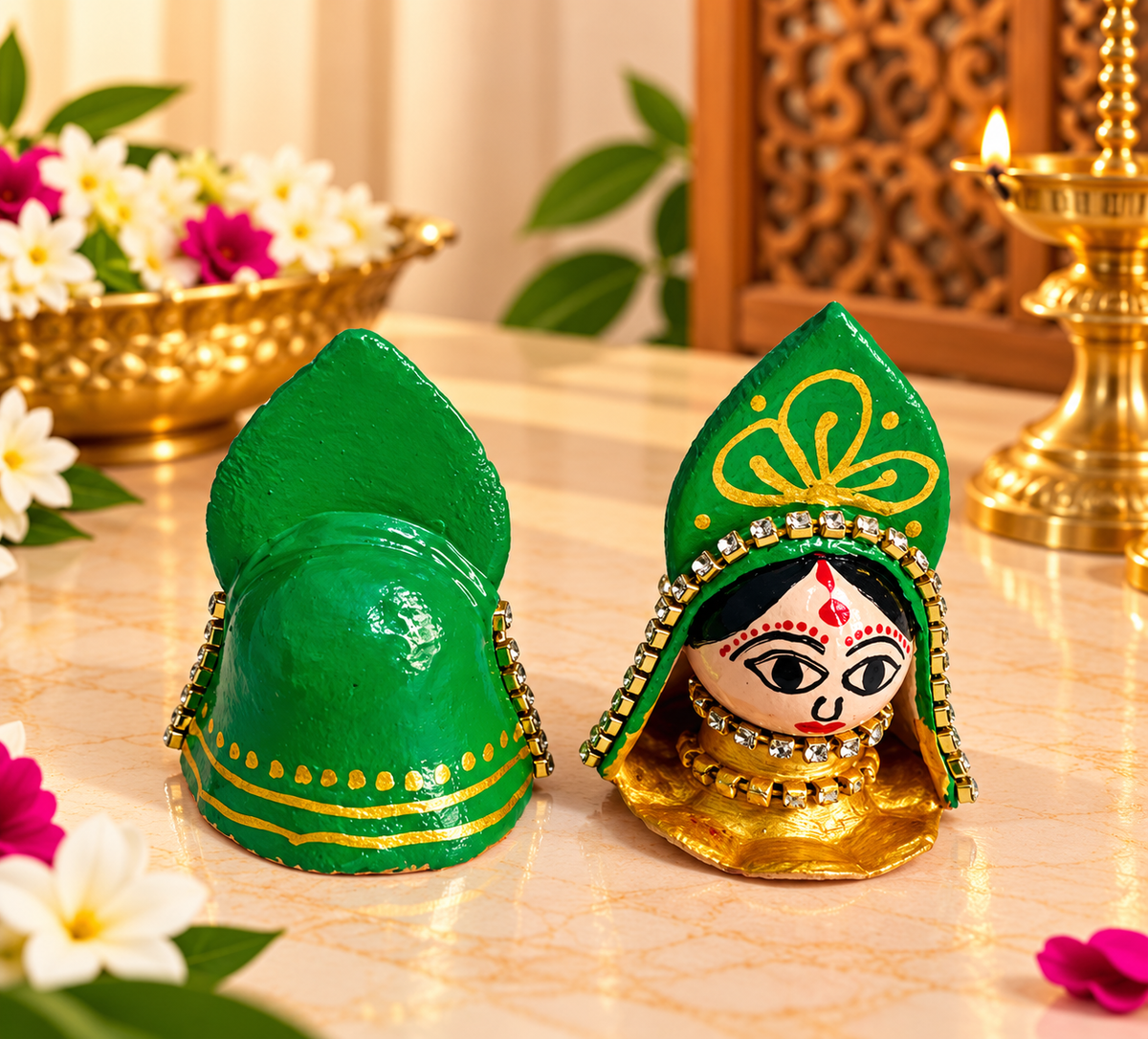 Green Riddhi Siddhi Decorative Idol Set for Ganesh Pooja & Home Mandir