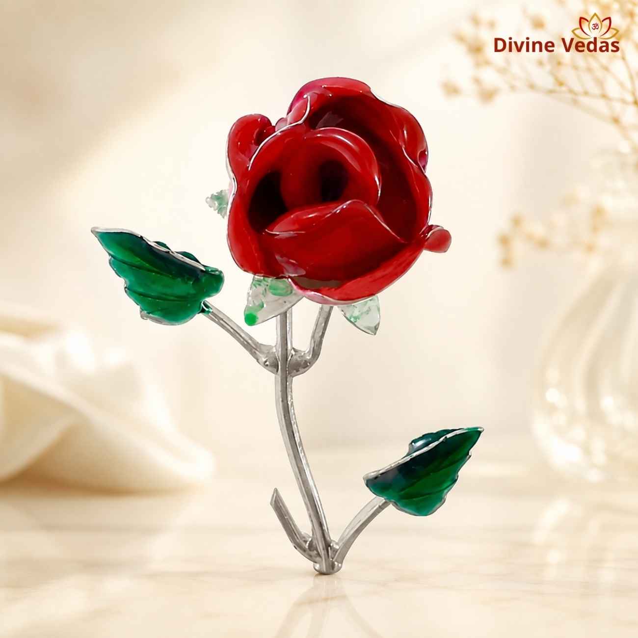 Silver Rose Flower 7g | Chandi Rose for Pooja, Décor & Gifting | Divine Vedas