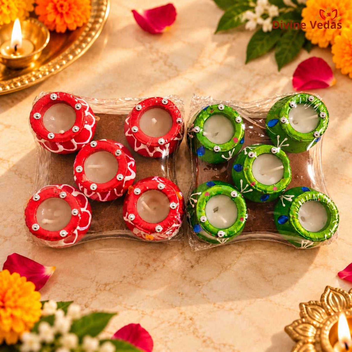 Hand Painted Decorative Handi Wax Diya for Diwali & Pooja – Multicolor Designer Diyas