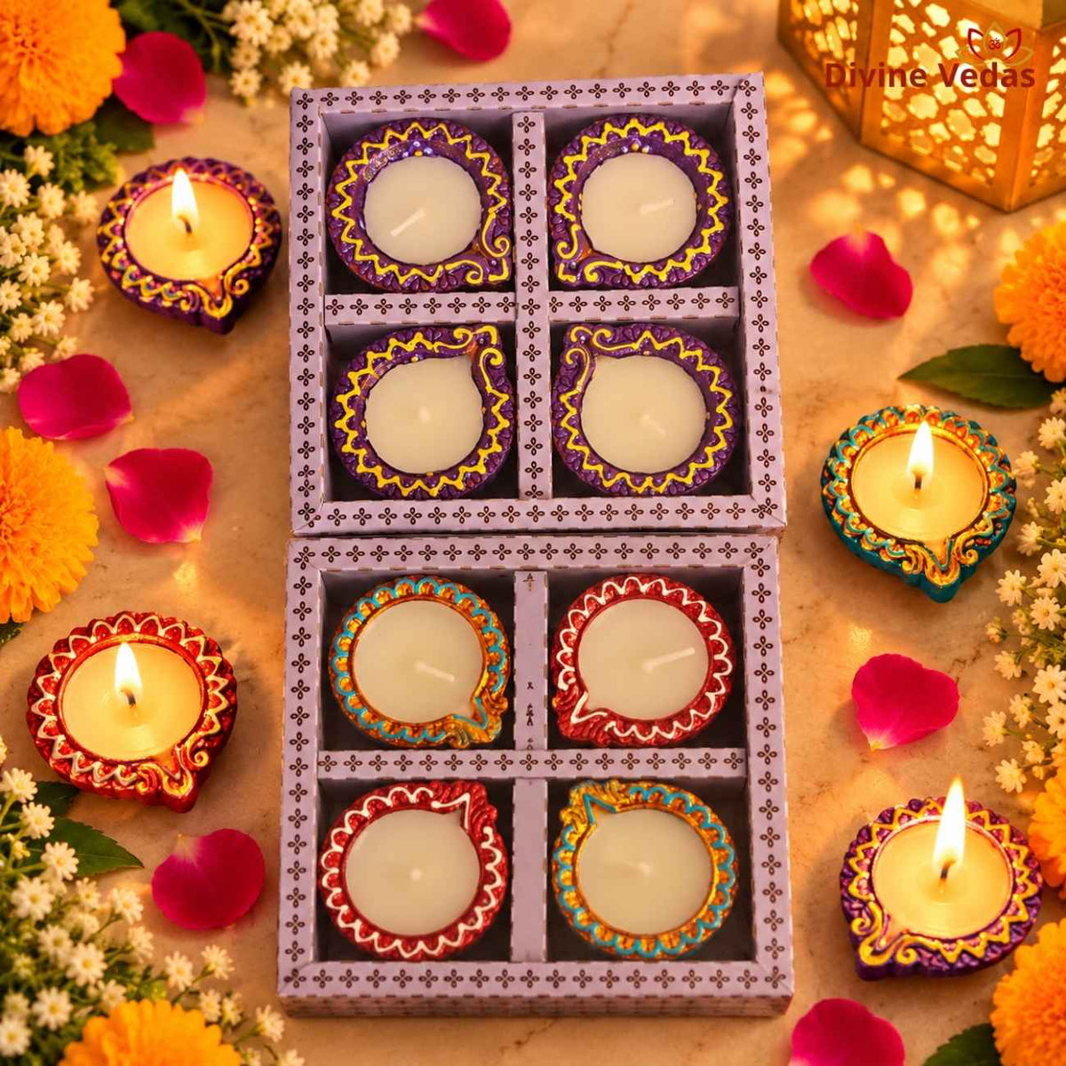 Small Paisley Wax Diya for Diwali & Pooja – Hand Painted Multicolor Decorative Diya