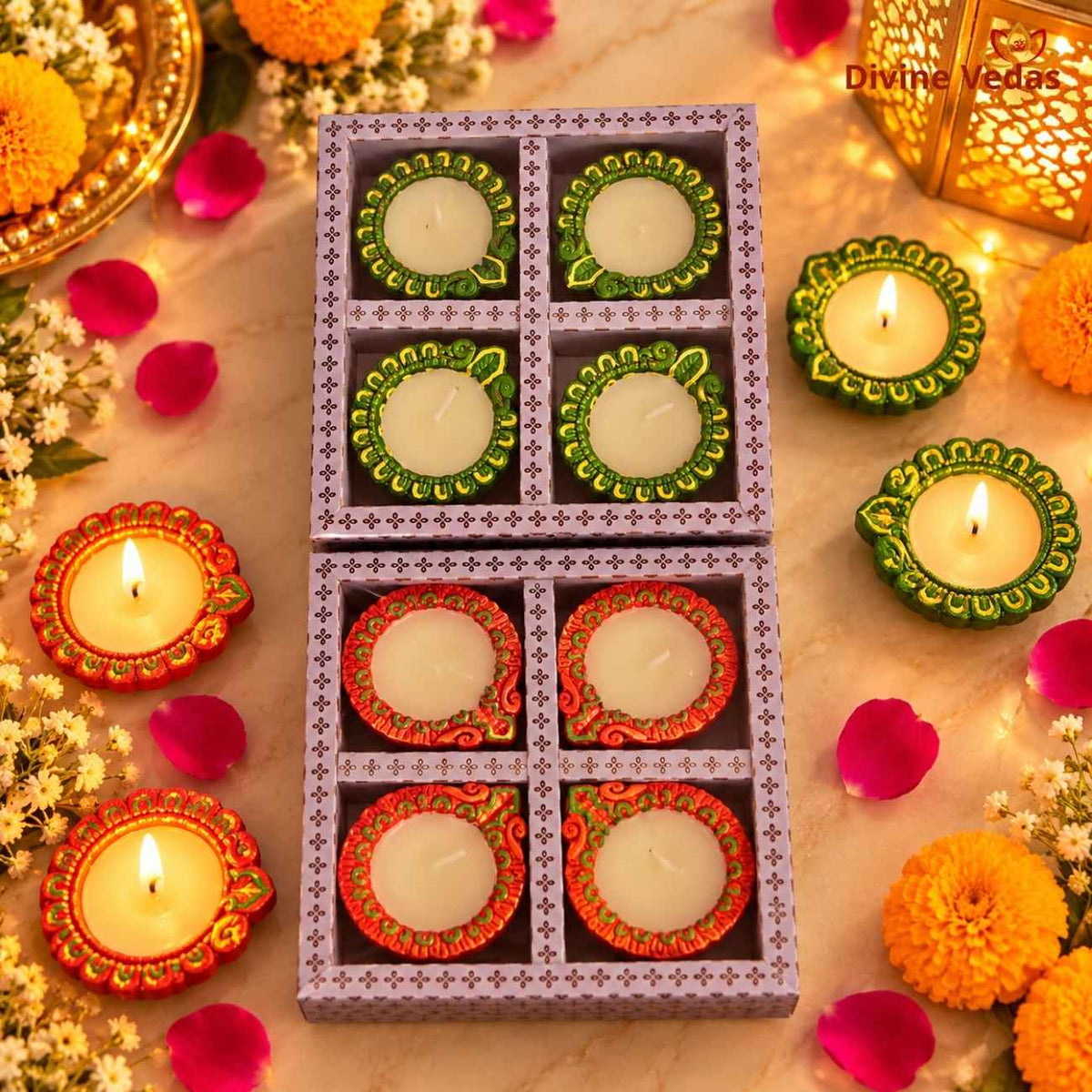 Small Paisley Wax Diya for Diwali & Pooja – Hand Painted Multicolor Decorative Diya