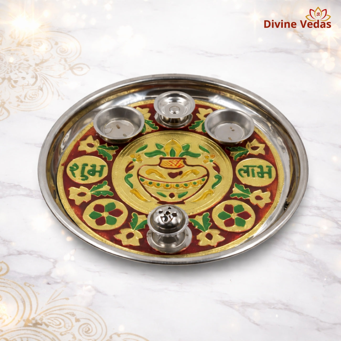 Steel Shubh Labh Puja Thali – Premium Aarti Plate for Home Temple