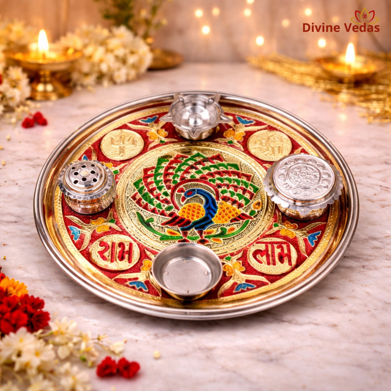 Steel Meenakari Thali Set
