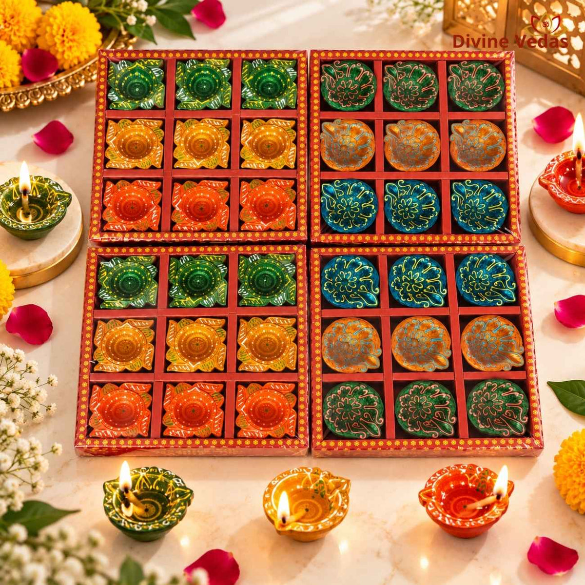 Hand Painted Swastik Decorative Diya for Diwali & Pooja – Multicolor Designer Diya