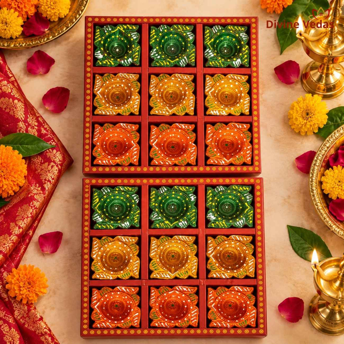 Hand Painted Swastik Decorative Diya for Diwali & Pooja – Multicolor Designer Diya