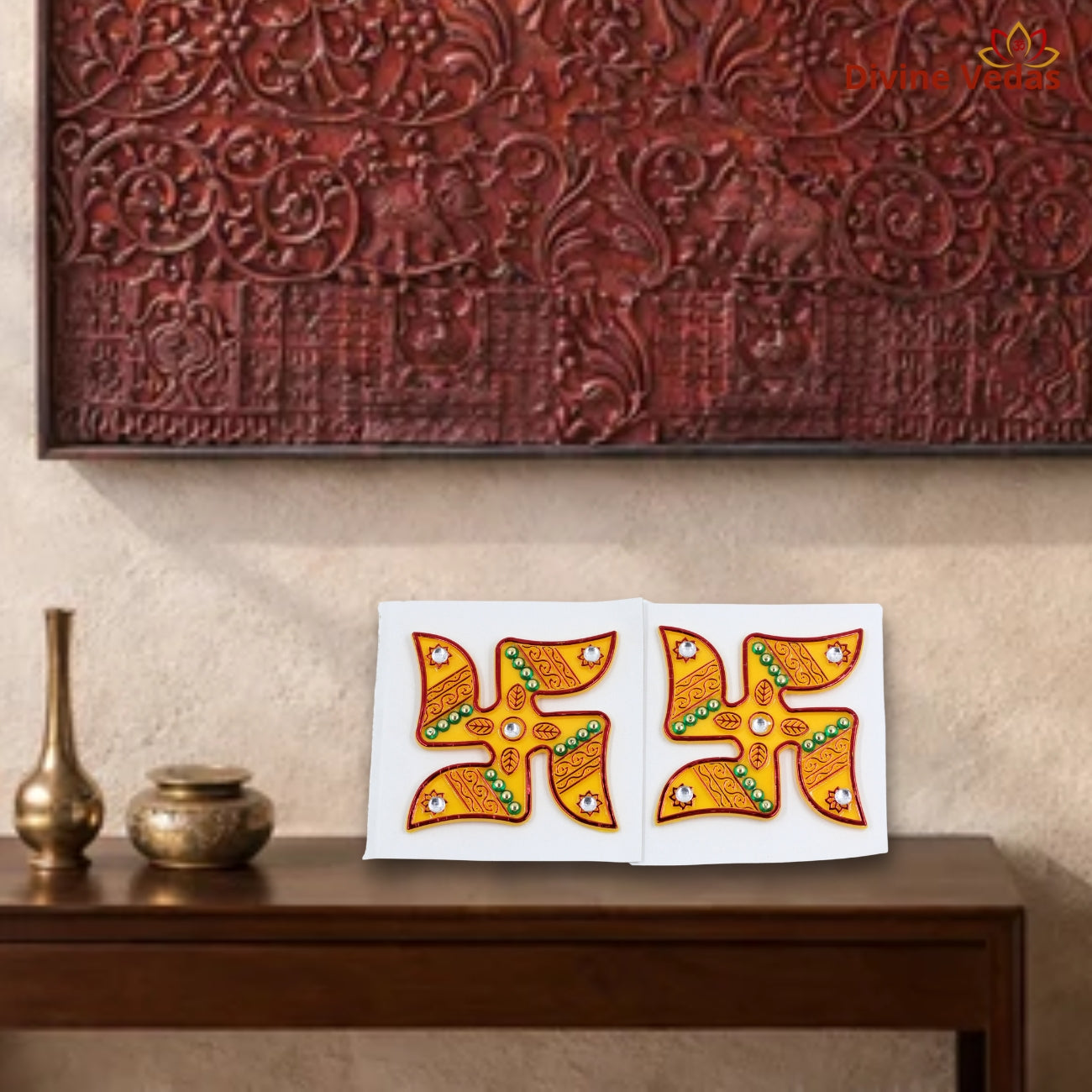 Swastik Symbol with Bead and Stone Design