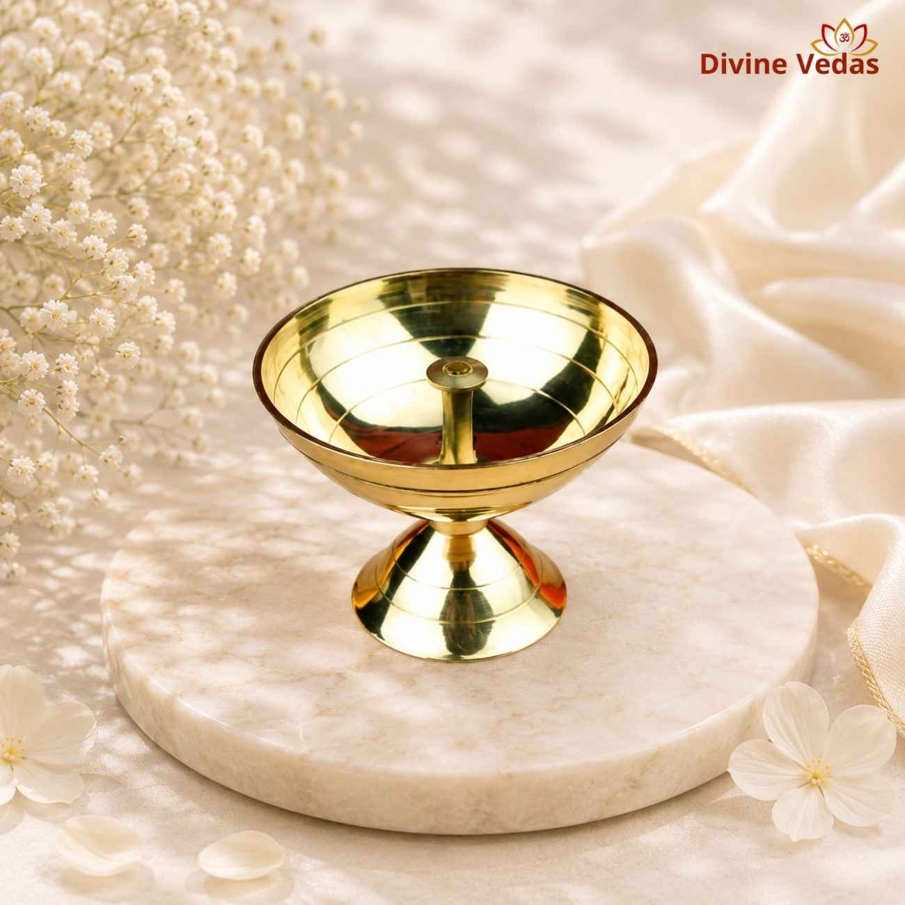 Classic Brass Oil Lamp Deepam Diya | Traditional Pooja Deepak | Divine Vedas