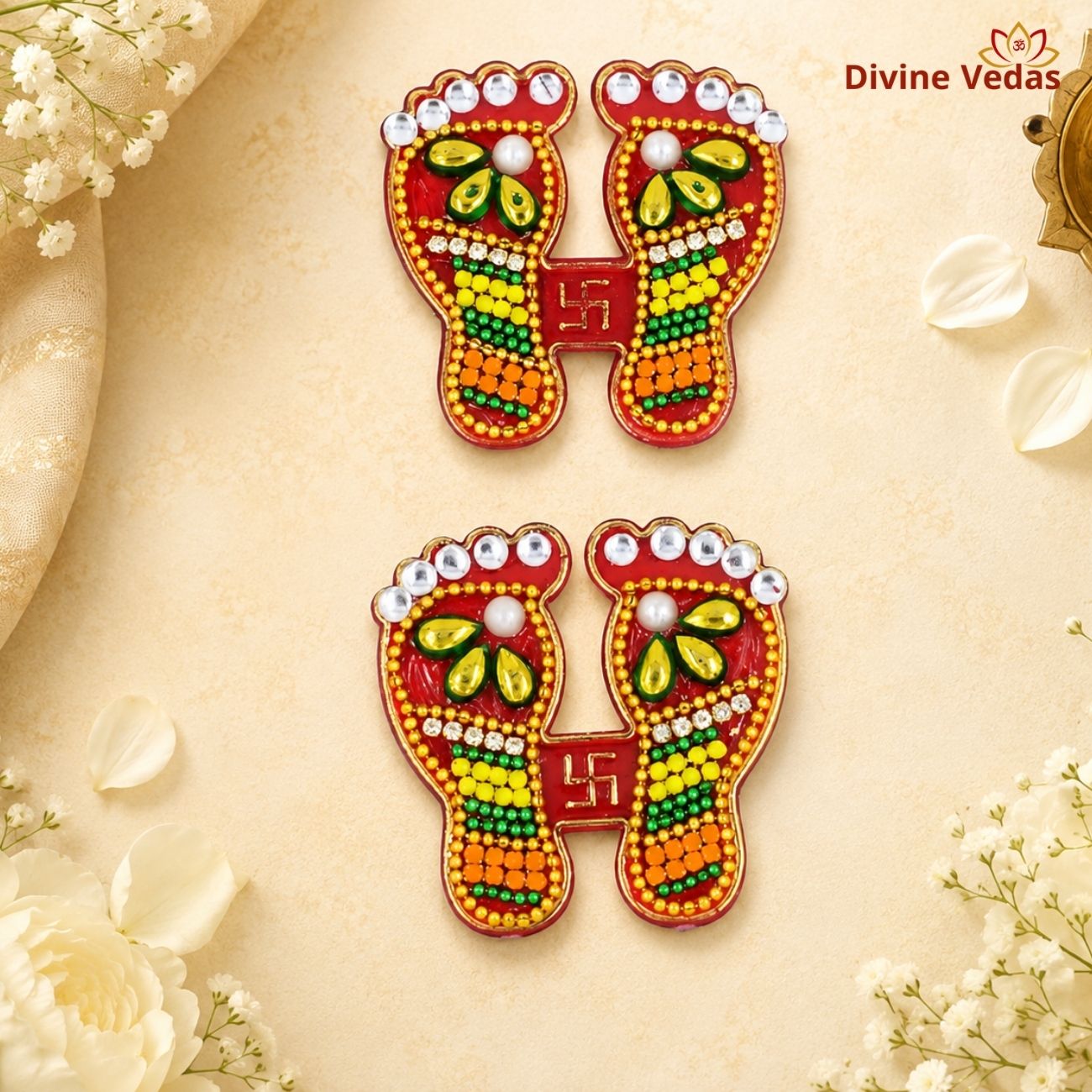 Traditional Charan Paduka with Swastik