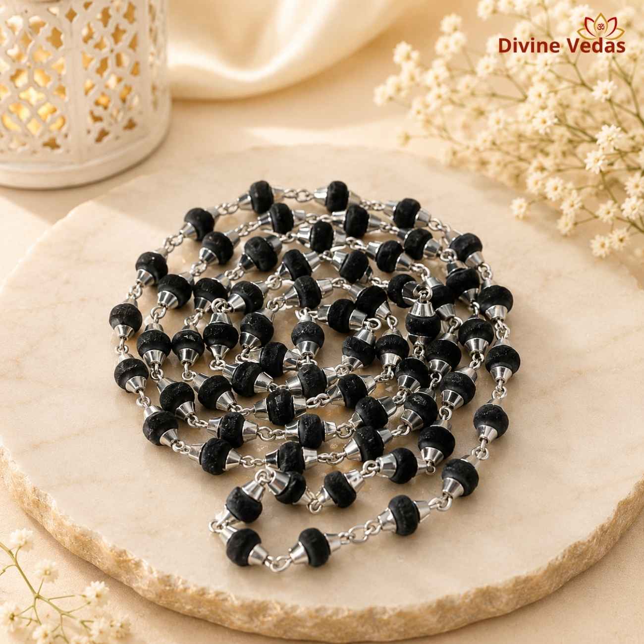 Tulsi Mala with Silver Cap 5g | Tulsi Kanthi Mala for Krishna Vishnu Pooja | Divine Vedas