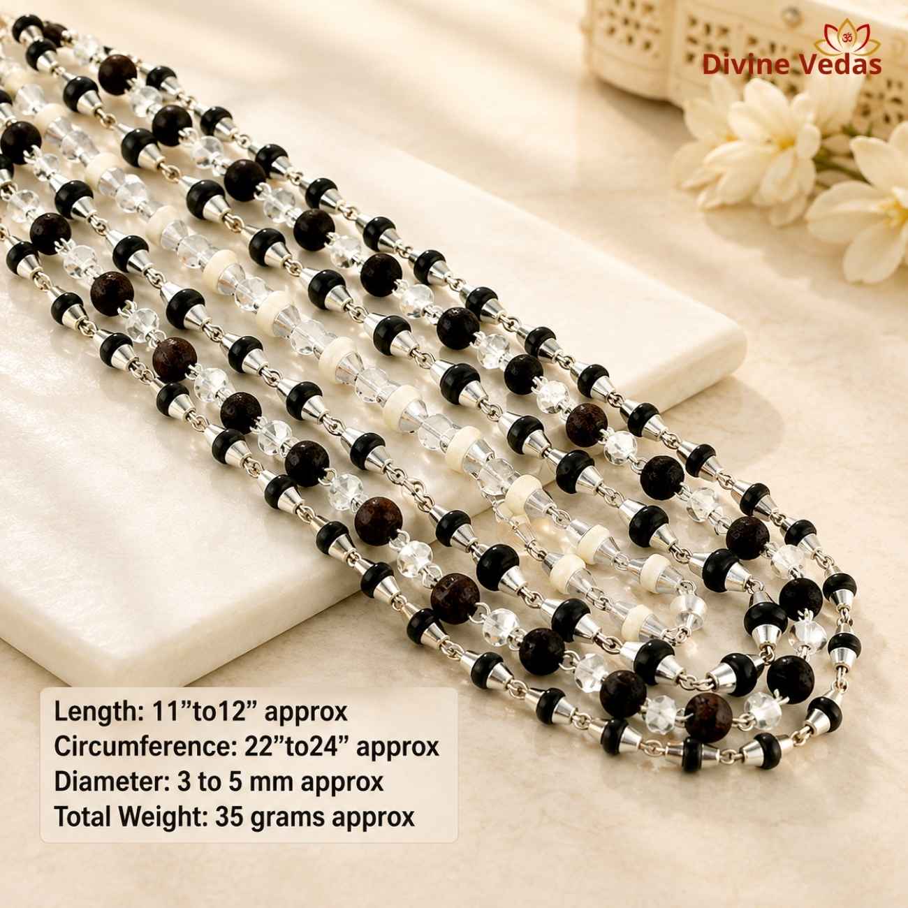 Tulsi Vrinda Religious Kanthi Set in Silver 35g | Tulsi Kanthi Jewellery | Divine Vedas