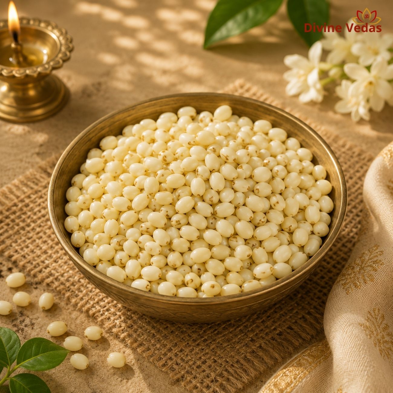 White Chirmi Beads for Pooja - 27 beads