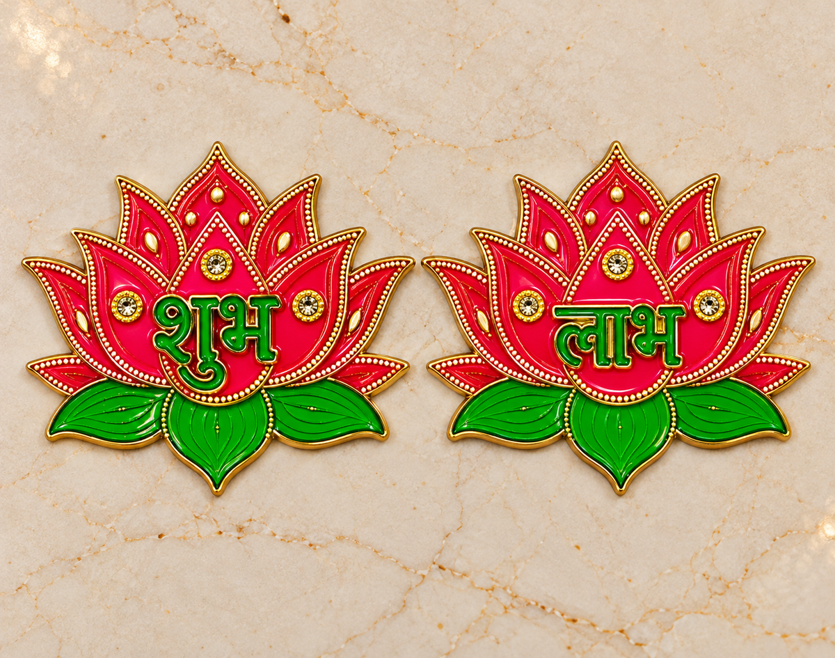 Lotus Shubh Labh Door Sticker Set | शुभ लाभ Decorative Main Door Sticker for Home, Mandir & Diwali