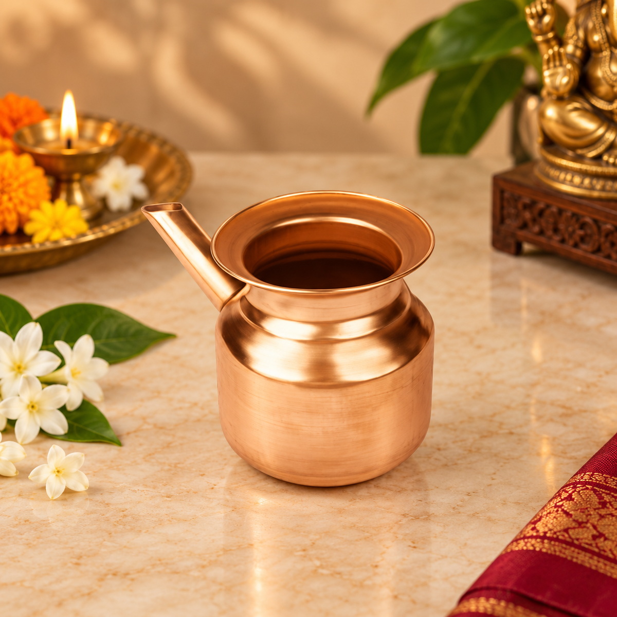Copper Kalash Lota with Spout for Pooja & Rituals | Divine Vedas