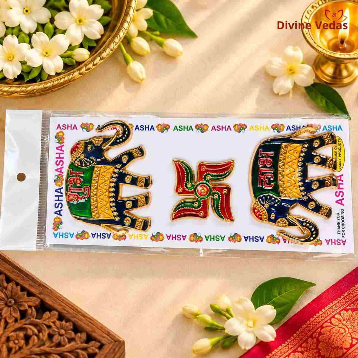 Elephant Shubh Labh Swastik Door Sticker Set | Auspicious Main Door Sticker for Home, Mandir & Shop – 3 Pcs