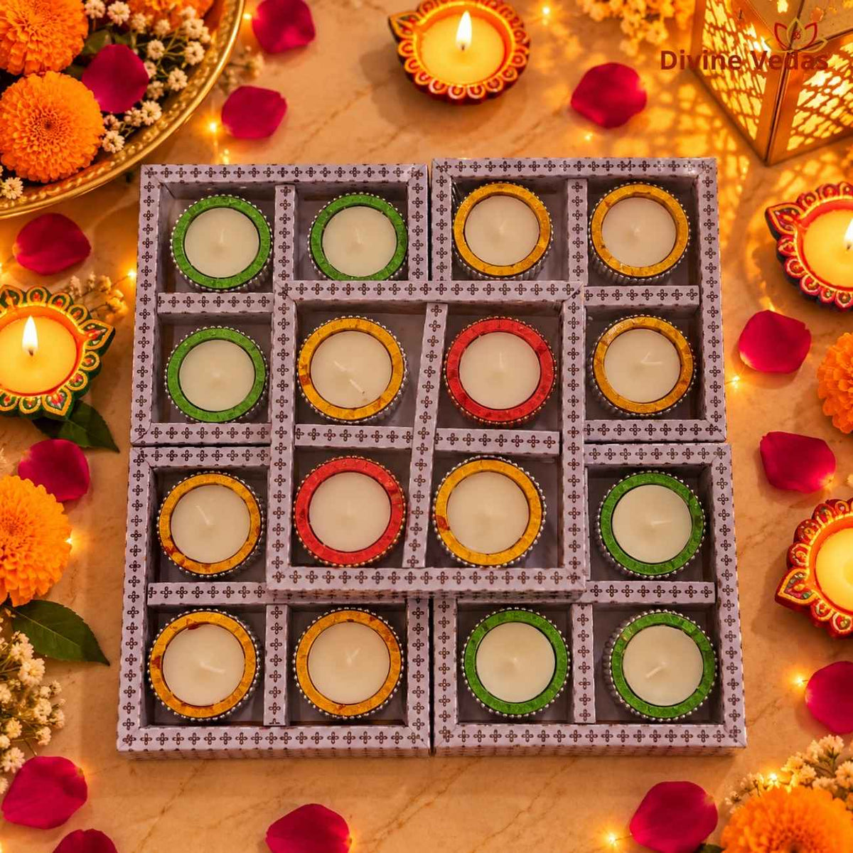 Small Round Jari Wax Diya – Multicolor Decorative Diya for Diwali, Pooja & Rangoli