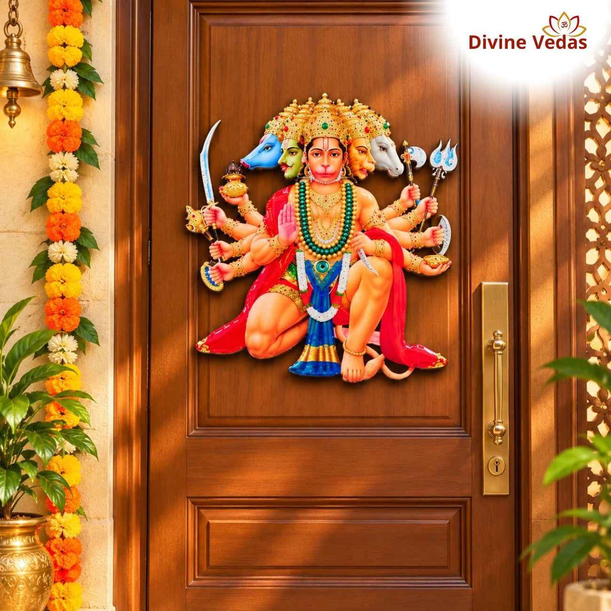 Sitting Panchmukhi Hanuman Ji Door Sticker | Five Face Hanuman Main Door, Wall & Puja Room Decoration