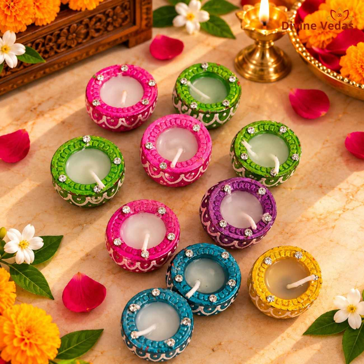 Big Size Hand Painted Handi Wax Diya for Diwali & Pooja – Multicolor Decorative Diya