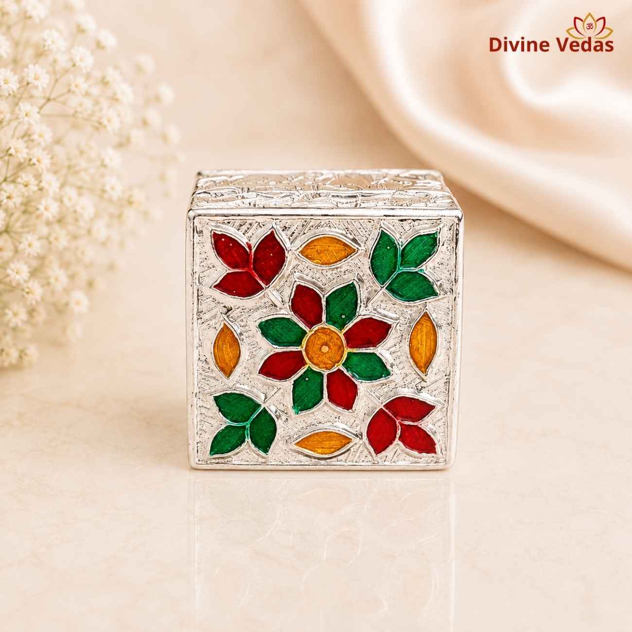 Silver Kumkum Sindoor Dani 11g | Chandi Kumkum Box for Pooja | Divine Vedas