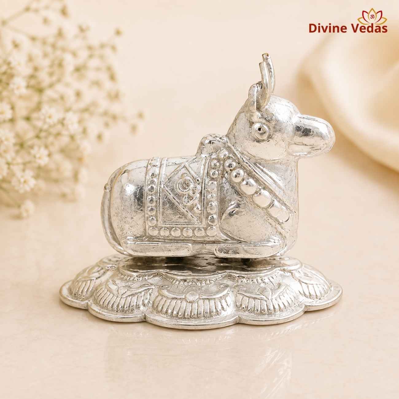Silver Nandi Bull 11g | Lord Shiva Vahan Nandi Statue for Pooja | Divine Vedas