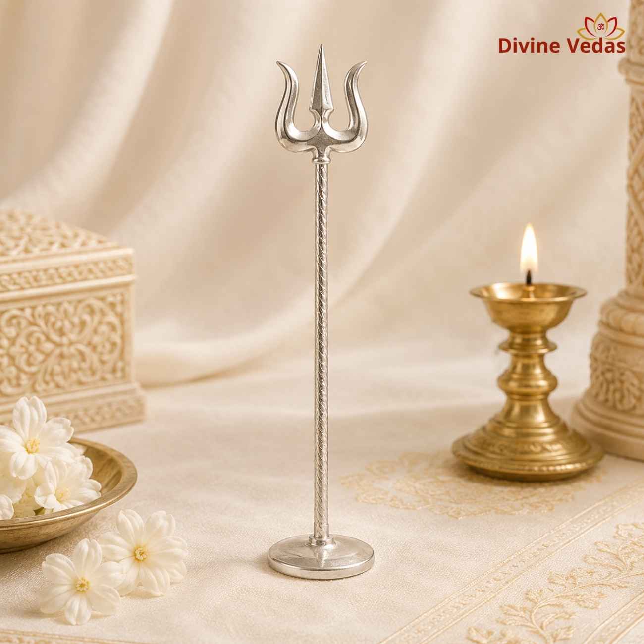 Silver Trishul 18g | Chandi Trishul for Lord Shiva Pooja & Home Mandir | Divine Vedas